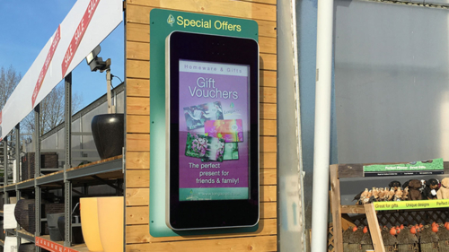 Outdoor Wall Mounted Digital Screens in a garden centre