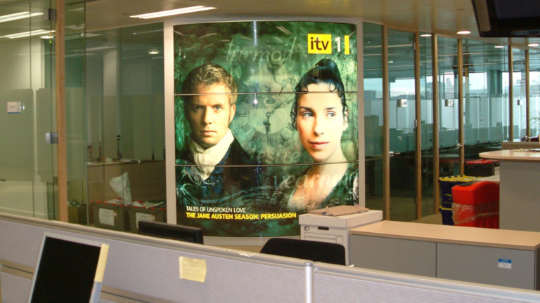 Curved Lightbox with Jane Austen ITV drama graphic