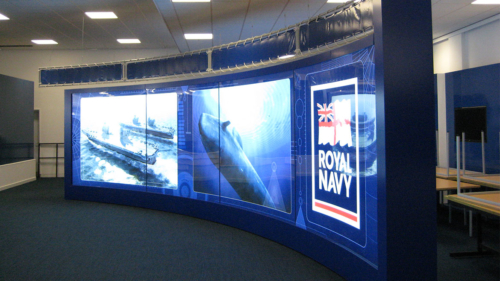 LED light walls for Royal Navy including custom curved glass