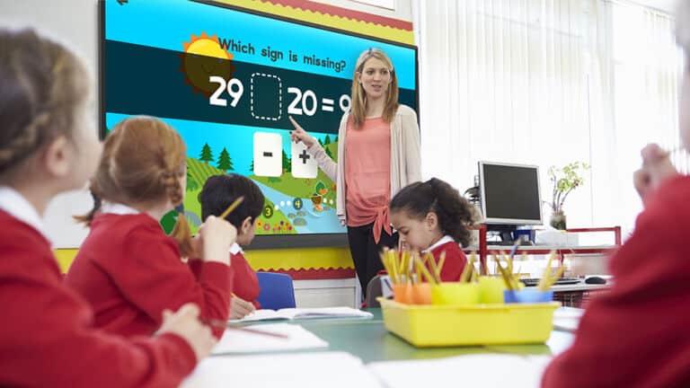 Digital interactive whiteboard used for school