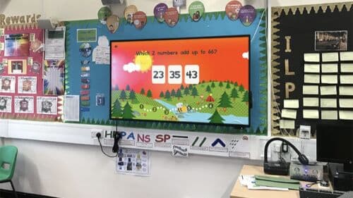 Digital interactive whiteboard used in school classroom