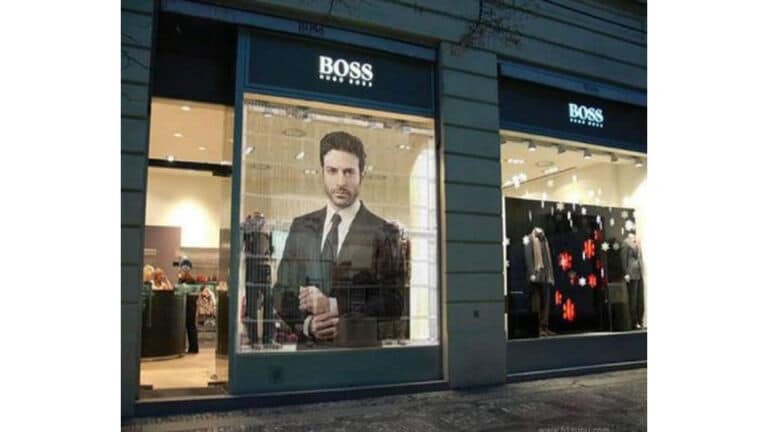 see-through led display screen hugo boss window