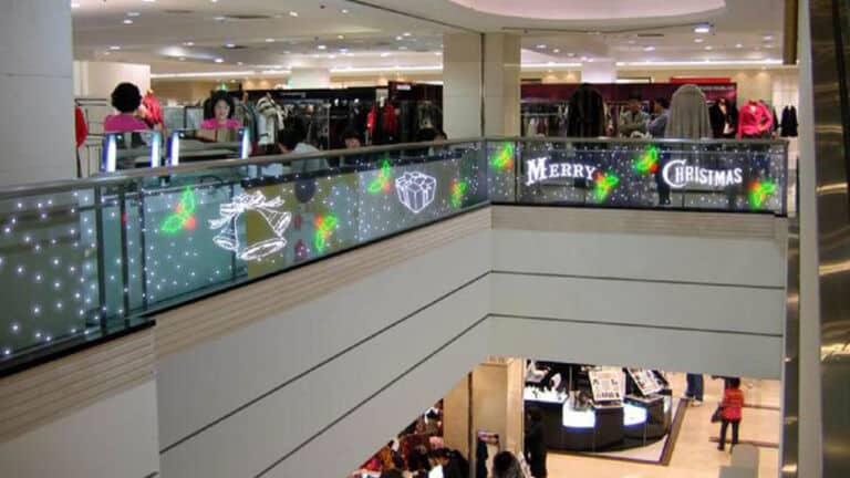 see-through led display screens in a shopping centre