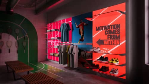 Fabric Wall System with Illumination in a Sports Shop