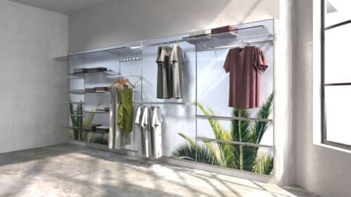 Fabric Wall with Clothing Rails