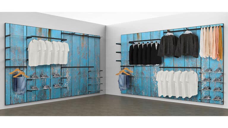 Fabric Wall with Merchandise Displays